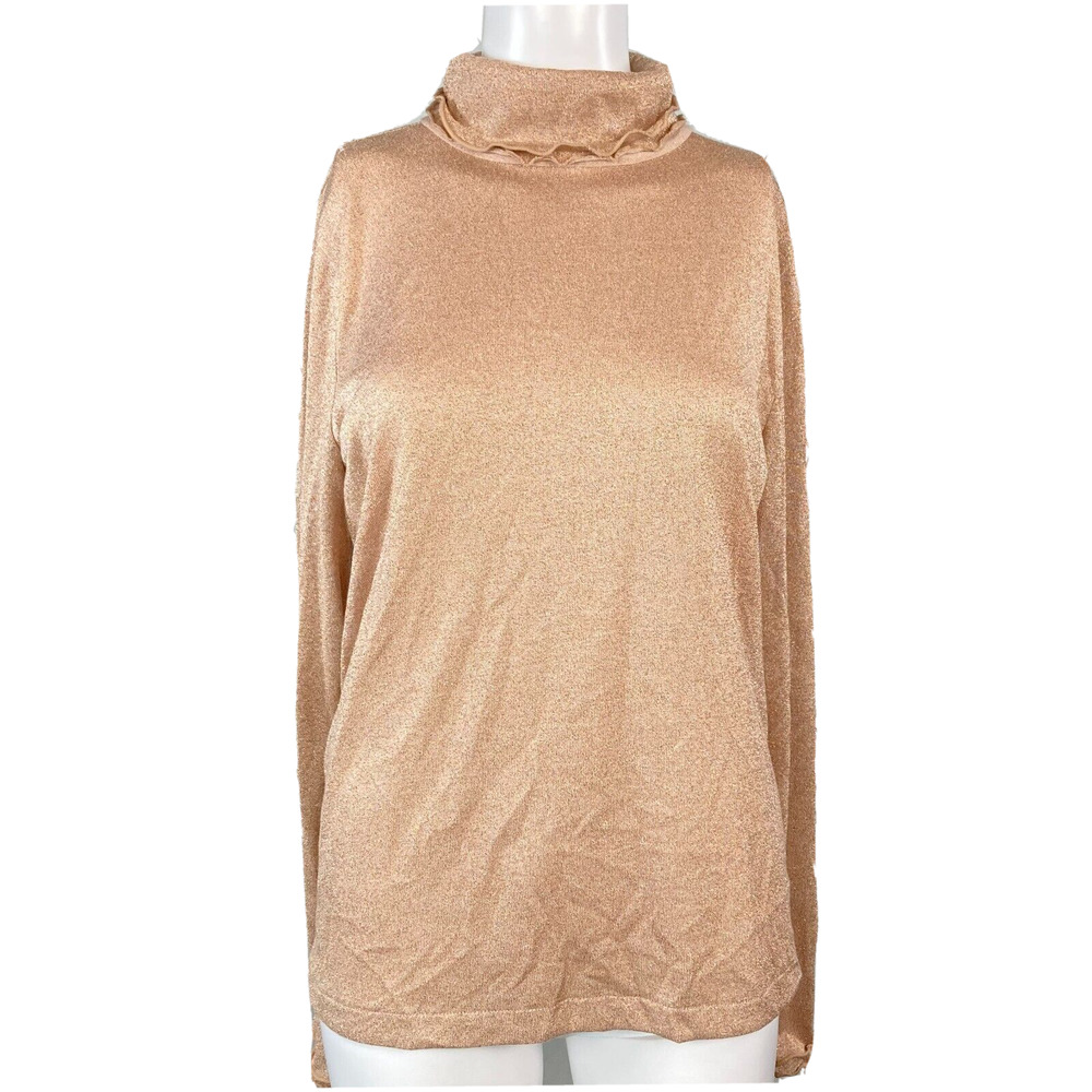 J Crew Sweater Womens Sz L Beige Gold Sparkly Metallic Turtleneck Lightweight